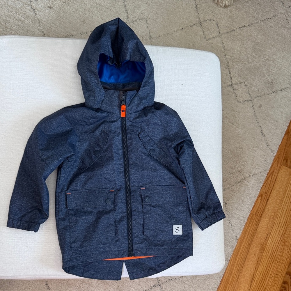 Navy Hooded Jacket with Orange Accents